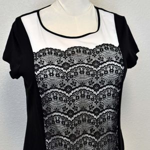 Chicos Short Sleeve Black Lace Shell